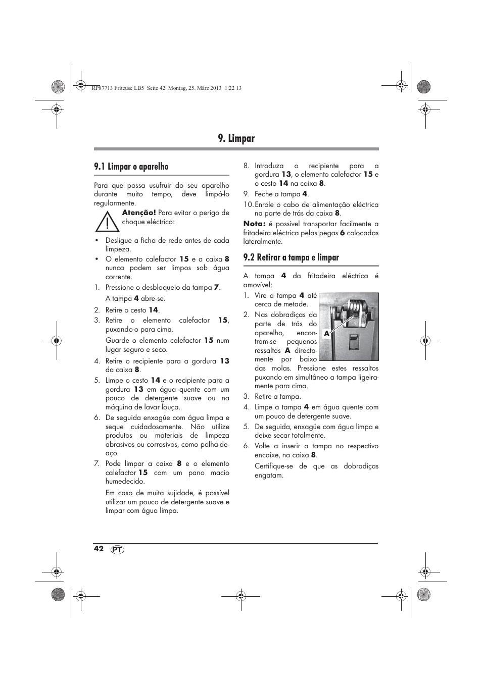 Limpar, 1 limpar o aparelho, 2 retirar a tampa e limpar | Silvercrest SKF 2800 A1 User Manual | Page 44 / 78