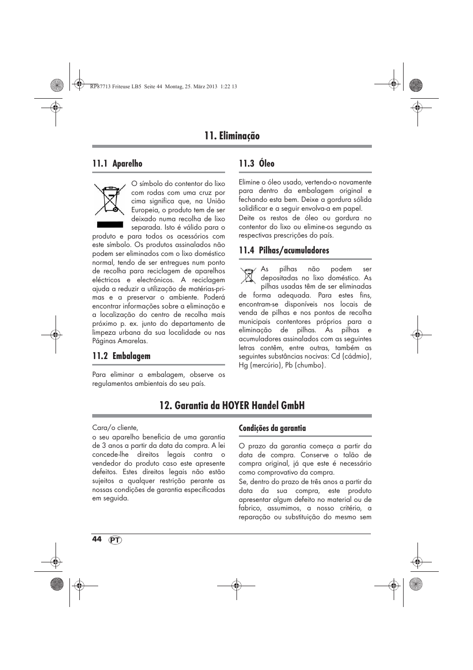 Eliminação, Garantia da hoyer handel gmbh | Silvercrest SKF 2800 A1 User Manual | Page 46 / 78