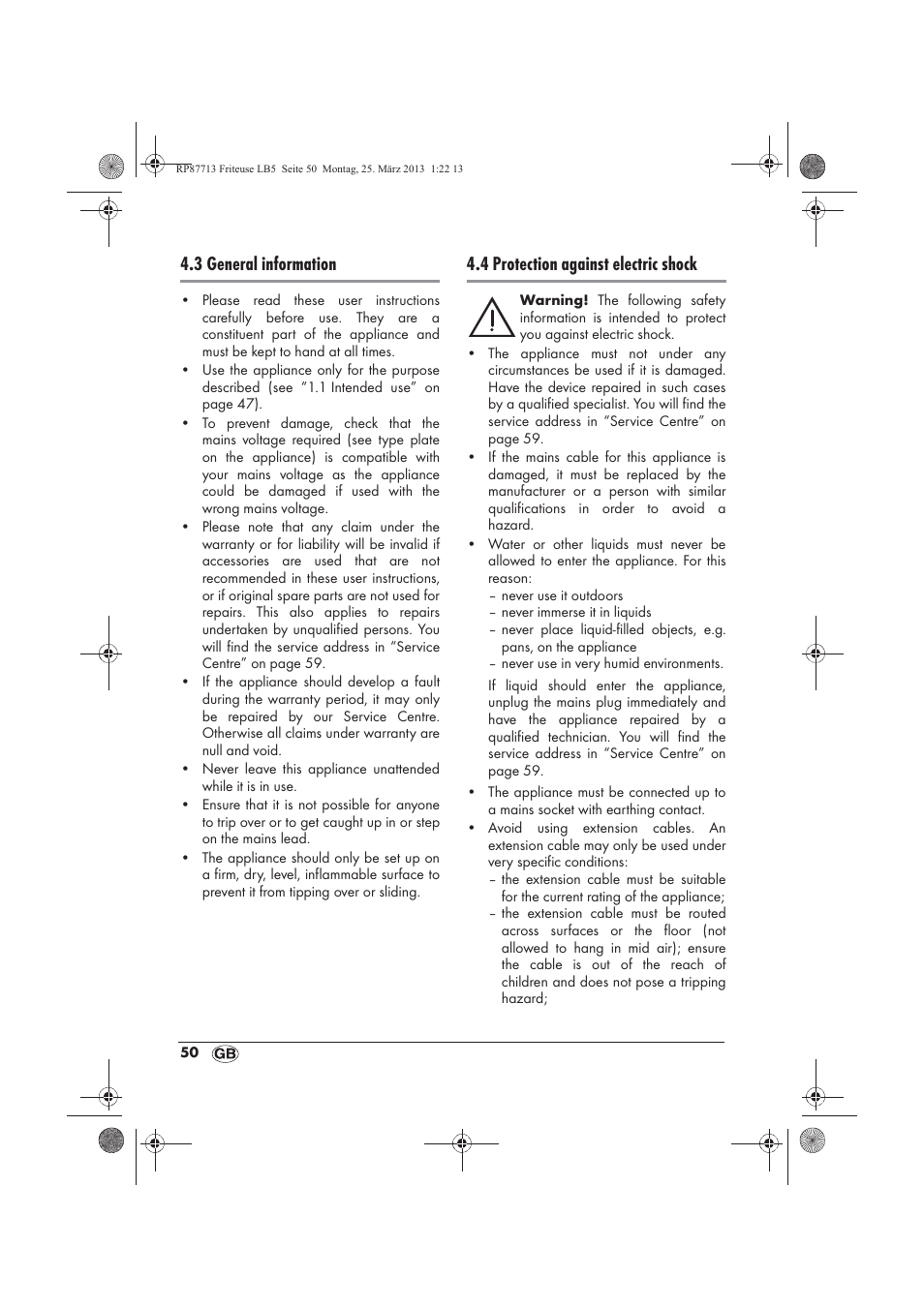 3 general information, 4 protection against electric shock | Silvercrest SKF 2800 A1 User Manual | Page 52 / 78