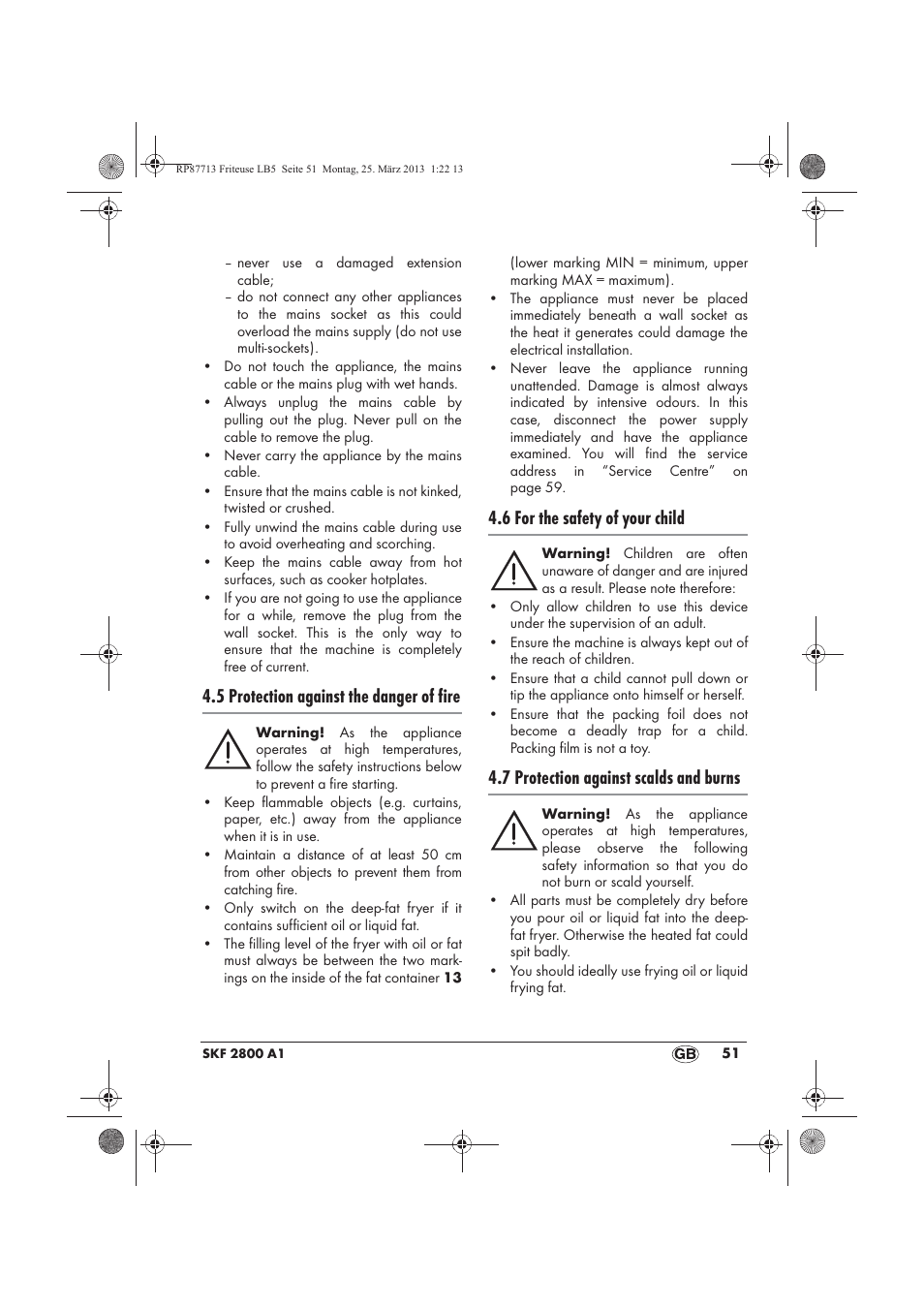 5 protection against the danger of fire, 6 for the safety of your child, 7 protection against scalds and burns | Silvercrest SKF 2800 A1 User Manual | Page 53 / 78