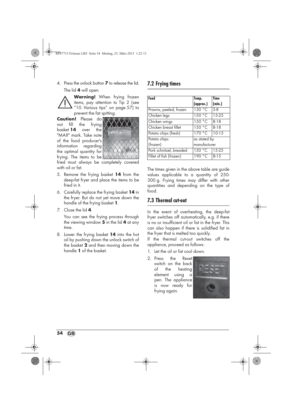 2 frying times, 3 thermal cut-out | Silvercrest SKF 2800 A1 User Manual | Page 56 / 78