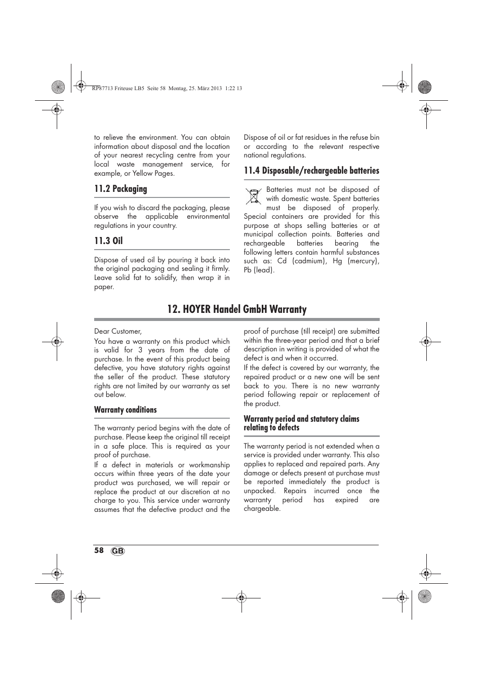 Hoyer handel gmbh warranty | Silvercrest SKF 2800 A1 User Manual | Page 60 / 78