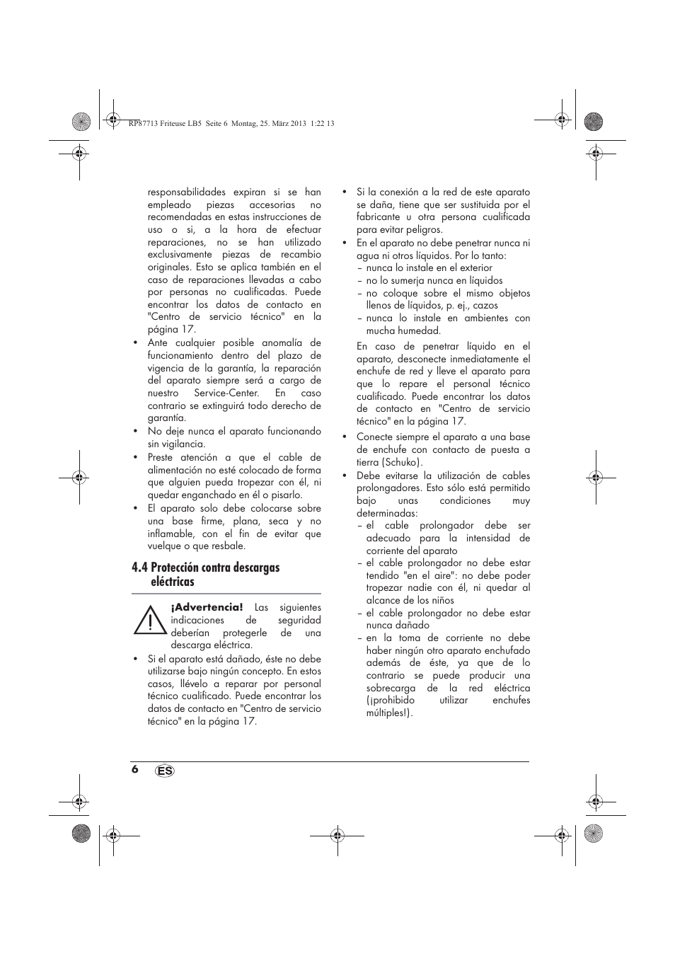 4 protección contra descargas eléctricas | Silvercrest SKF 2800 A1 User Manual | Page 8 / 78