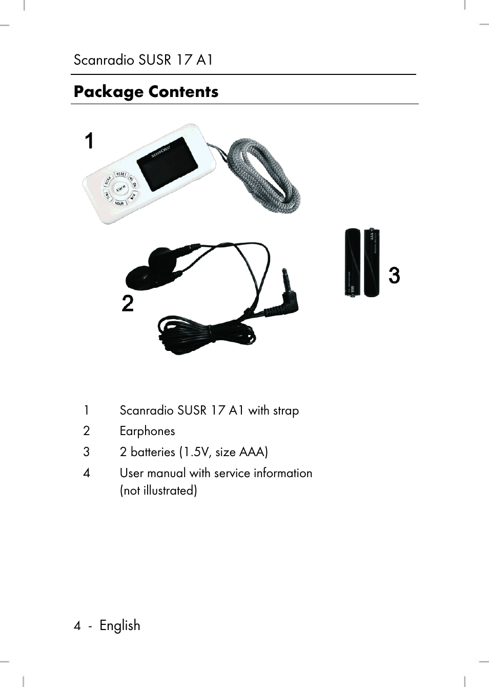 Package contents | Silvercrest SUSR 17 A1 User Manual | Page 4 / 56