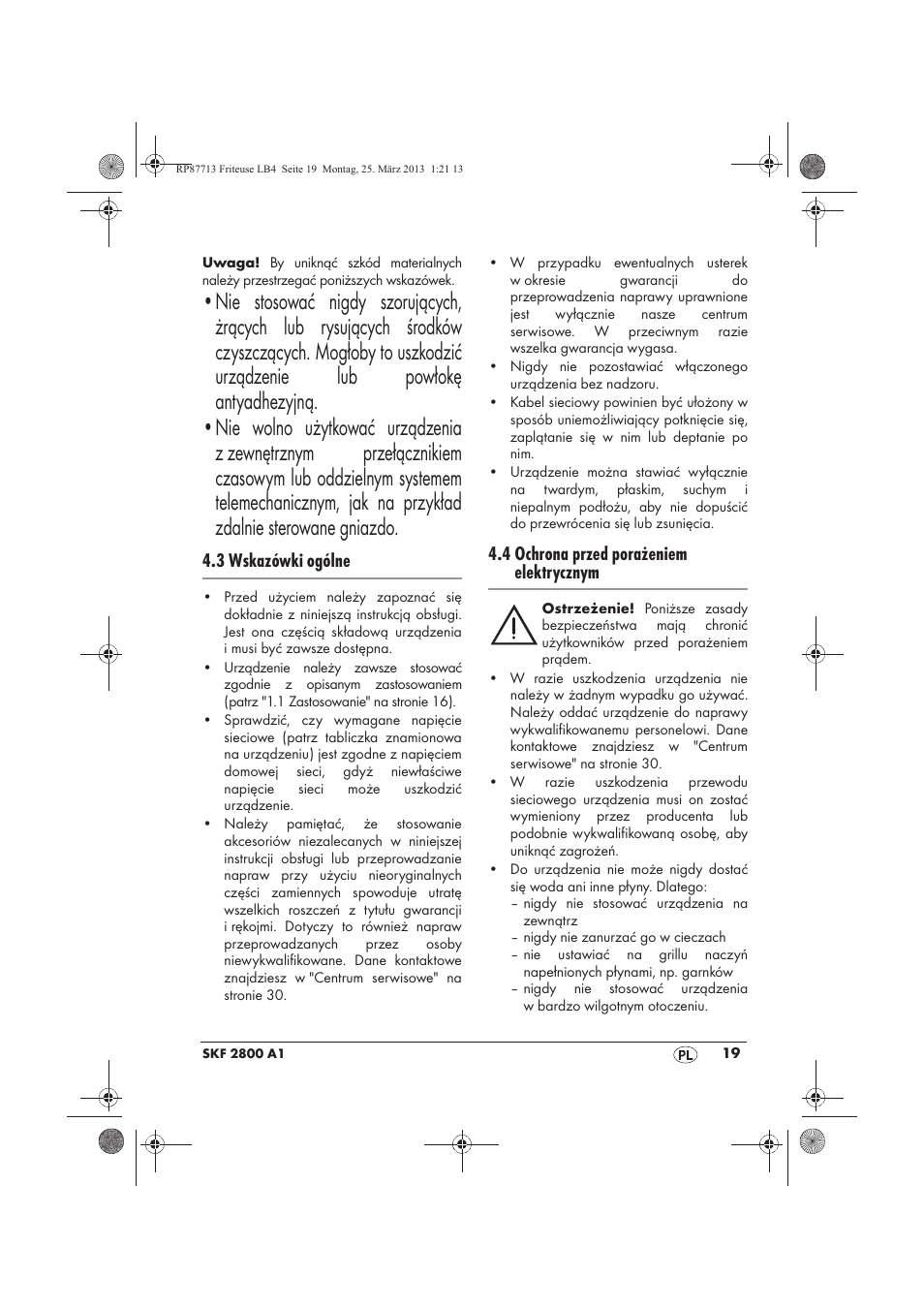 3 wskazówki ogólne, 4 ochrona przed porażeniem elektrycznym | Silvercrest SKF 2800 A1 User Manual | Page 21 / 102