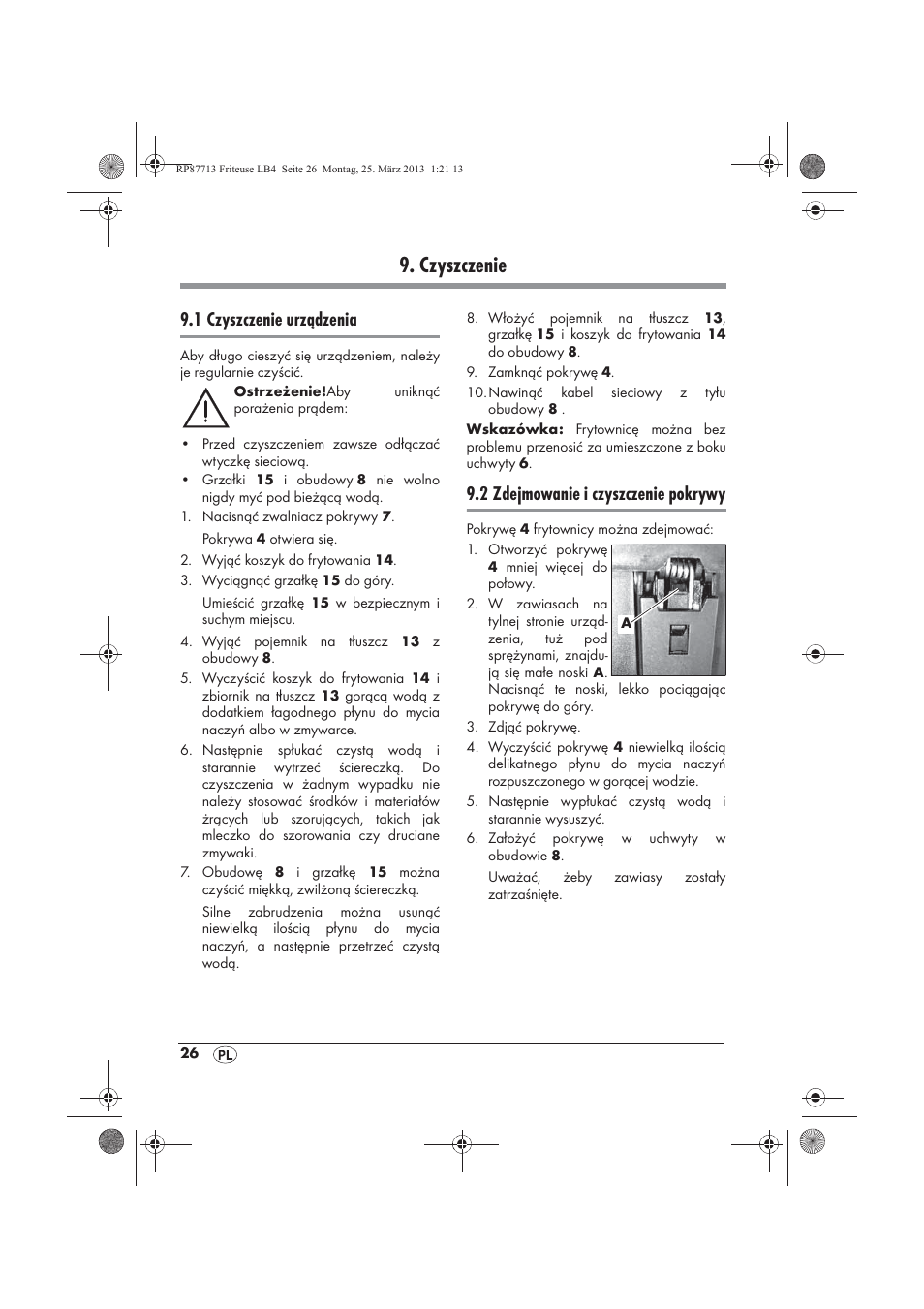 Czyszczenie, 1 czyszczenie urządzenia, 2 zdejmowanie i czyszczenie pokrywy | Silvercrest SKF 2800 A1 User Manual | Page 28 / 102
