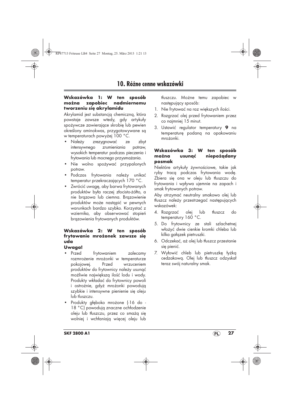 Różne cenne wskazówki | Silvercrest SKF 2800 A1 User Manual | Page 29 / 102