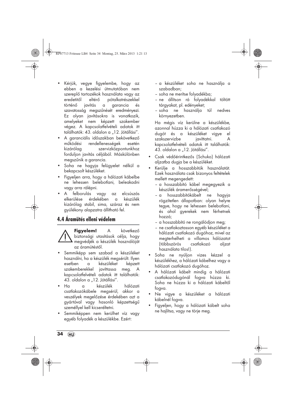 4 áramütés elleni védelem | Silvercrest SKF 2800 A1 User Manual | Page 36 / 102