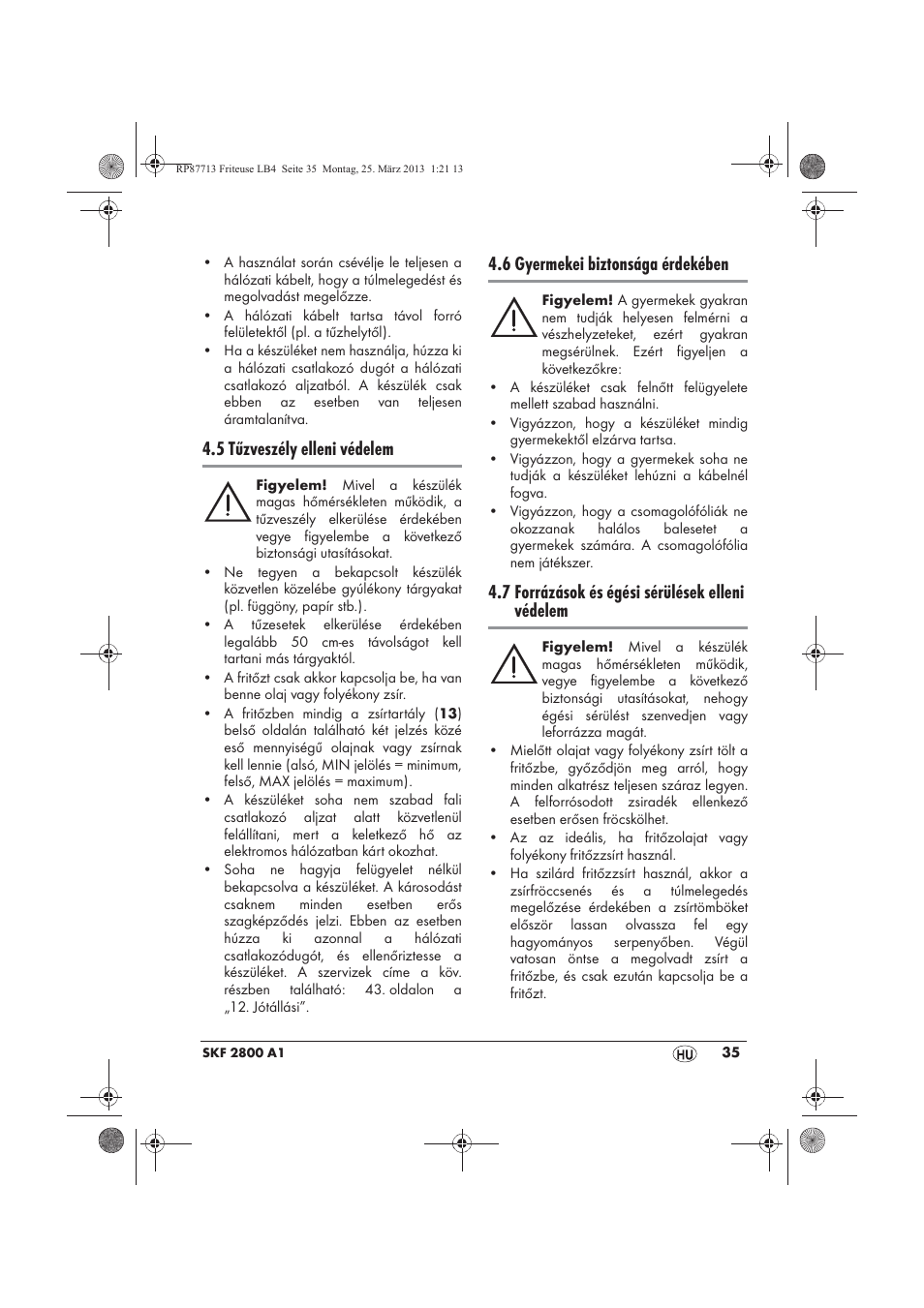 5 tűzveszély elleni védelem, 6 gyermekei biztonsága érdekében, 7 forrázások és égési sérülések elleni védelem | Silvercrest SKF 2800 A1 User Manual | Page 37 / 102