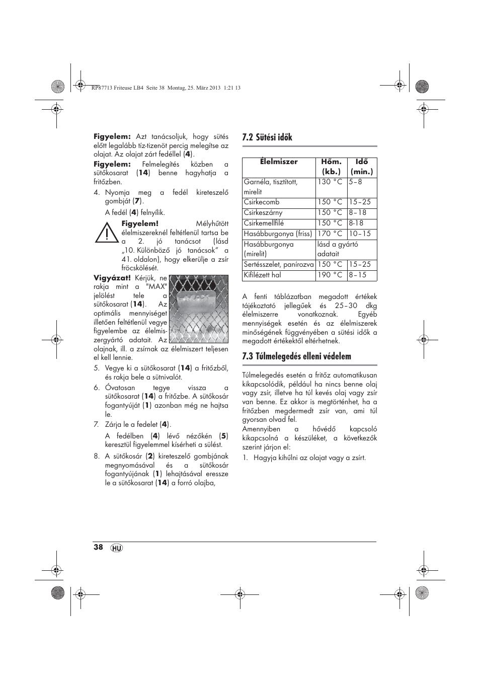 2 sütési idők, 3 túlmelegedés elleni védelem | Silvercrest SKF 2800 A1 User Manual | Page 40 / 102
