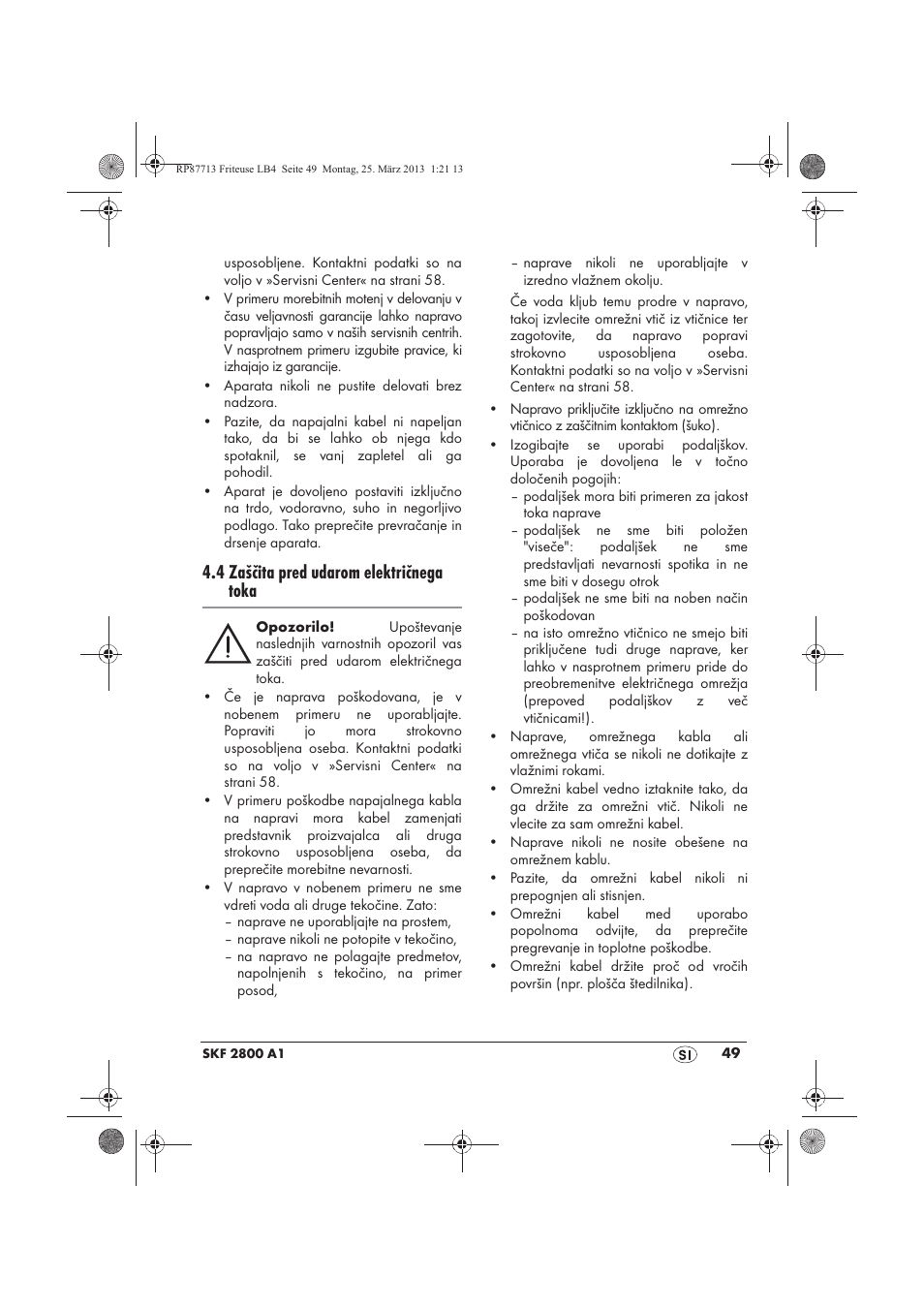 4 zaščita pred udarom električnega toka | Silvercrest SKF 2800 A1 User Manual | Page 51 / 102