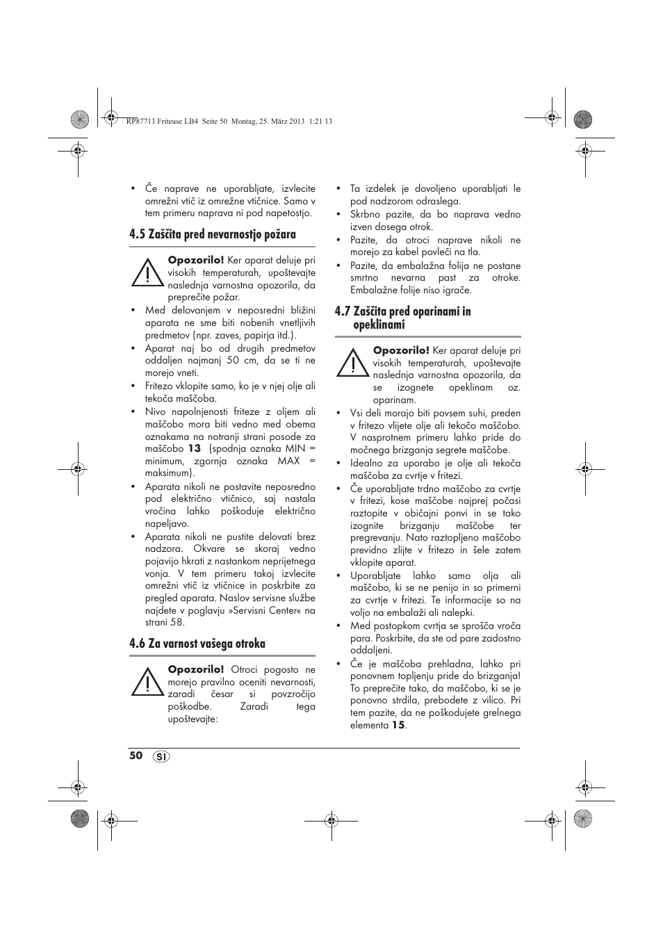 5 zaščita pred nevarnostjo požara, 6 za varnost vašega otroka, 7 zaščita pred oparinami in opeklinami | Silvercrest SKF 2800 A1 User Manual | Page 52 / 102