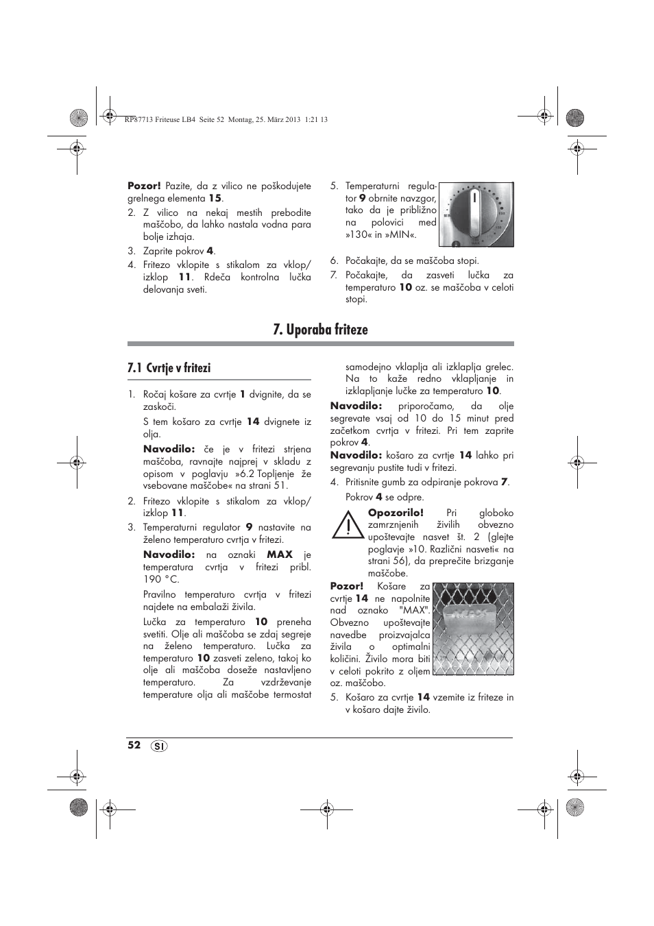 Uporaba friteze, 1 cvrtje v fritezi | Silvercrest SKF 2800 A1 User Manual | Page 54 / 102