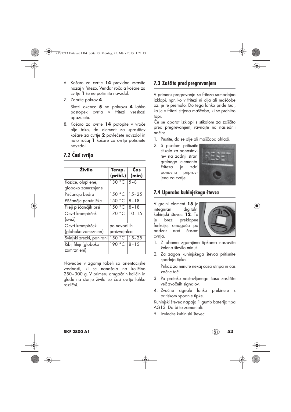 2 časi cvrtja, 3 zaščita pred pregrevanjem, 4 uporaba kuhinjskega števca | Silvercrest SKF 2800 A1 User Manual | Page 55 / 102