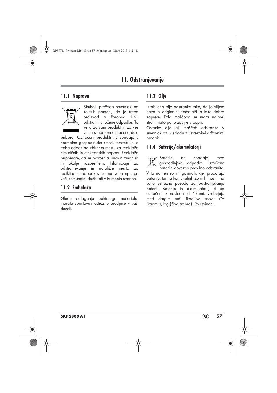 Odstranjevanje | Silvercrest SKF 2800 A1 User Manual | Page 59 / 102