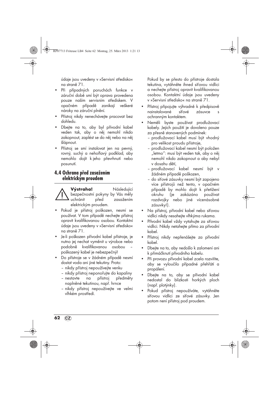4 ochrana před zasažením elektrickým proudem | Silvercrest SKF 2800 A1 User Manual | Page 64 / 102