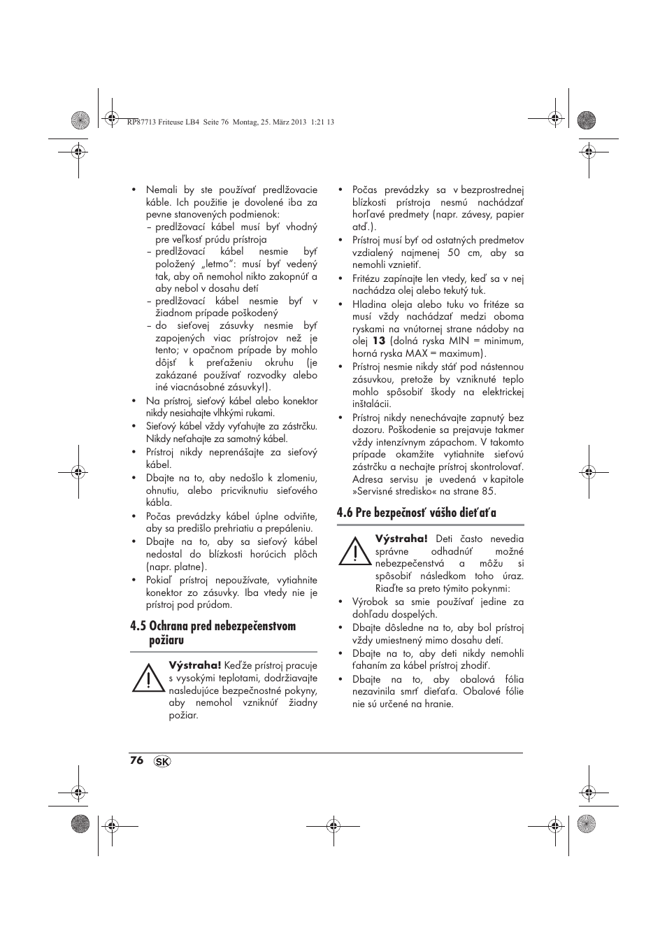 5 ochrana pred nebezpečenstvom požiaru, 6 pre bezpečnosť vášho dieťaťa | Silvercrest SKF 2800 A1 User Manual | Page 78 / 102