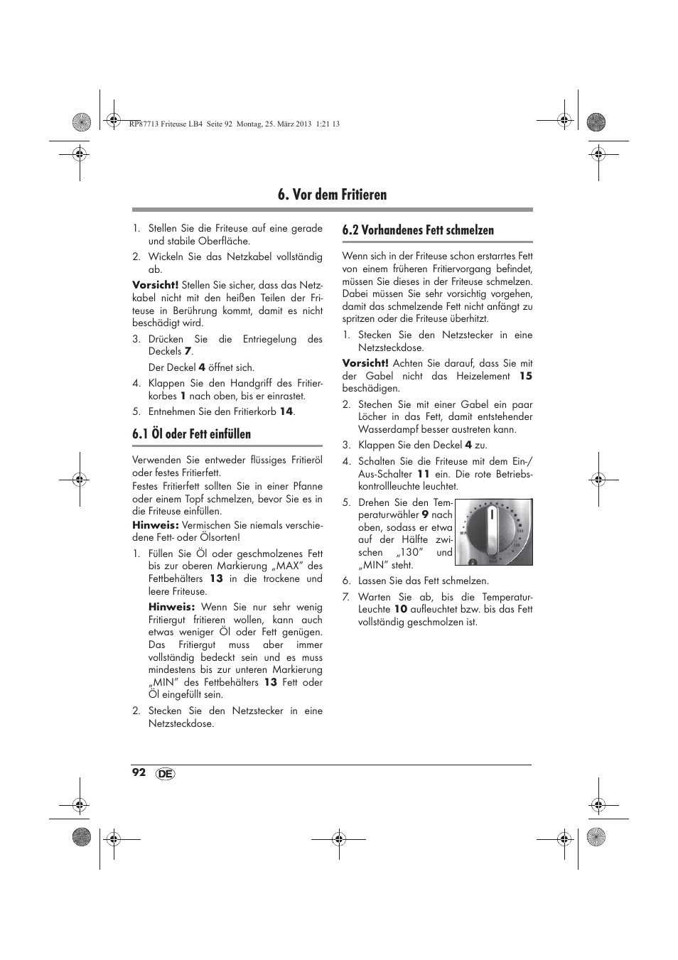 Vor dem fritieren, 1 öl oder fett einfüllen, 2 vorhandenes fett schmelzen | Silvercrest SKF 2800 A1 User Manual | Page 94 / 102