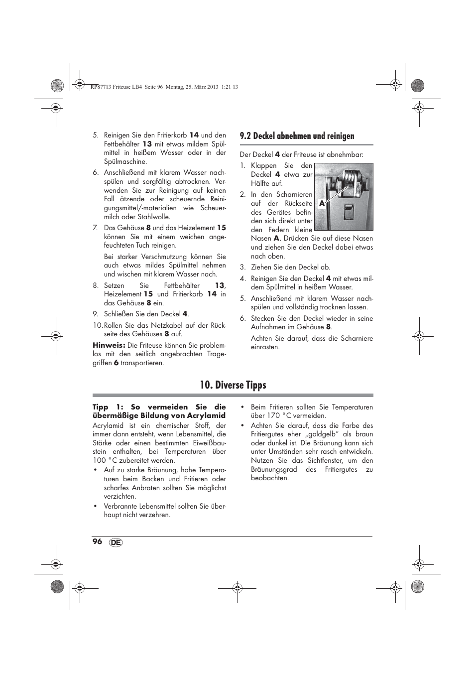 Diverse tipps, 2 deckel abnehmen und reinigen | Silvercrest SKF 2800 A1 User Manual | Page 98 / 102