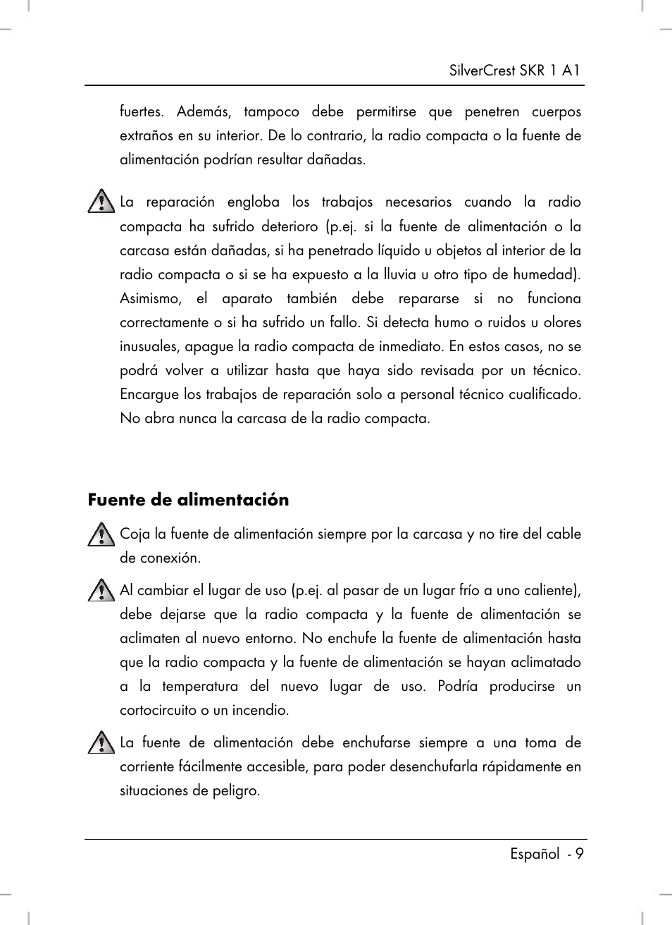 Fuente de alimentación | Silvercrest SKR 1 A1 User Manual | Page 11 / 72