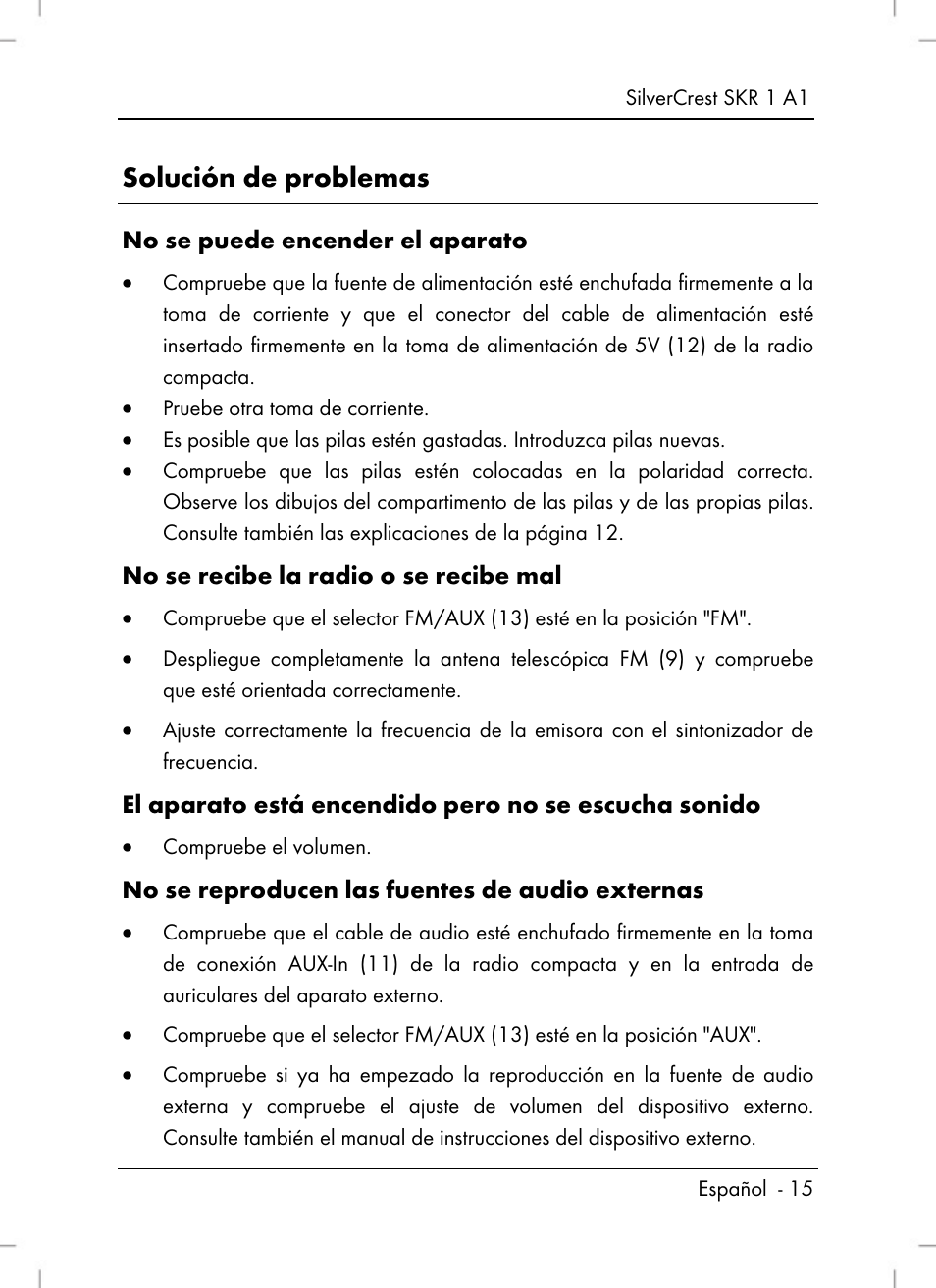 Solución de problemas | Silvercrest SKR 1 A1 User Manual | Page 17 / 72