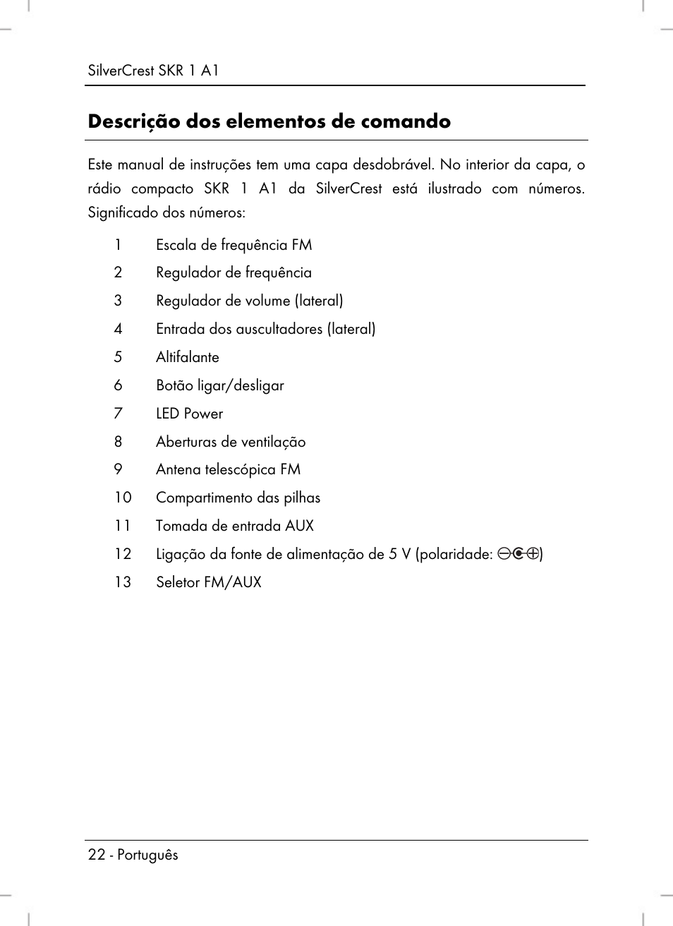 Descrição dos elementos de comando | Silvercrest SKR 1 A1 User Manual | Page 24 / 72