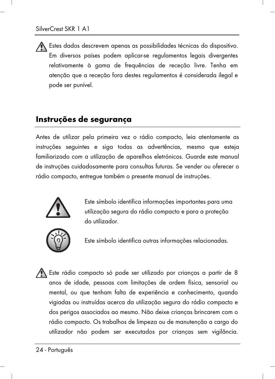 Instruções de segurança | Silvercrest SKR 1 A1 User Manual | Page 26 / 72