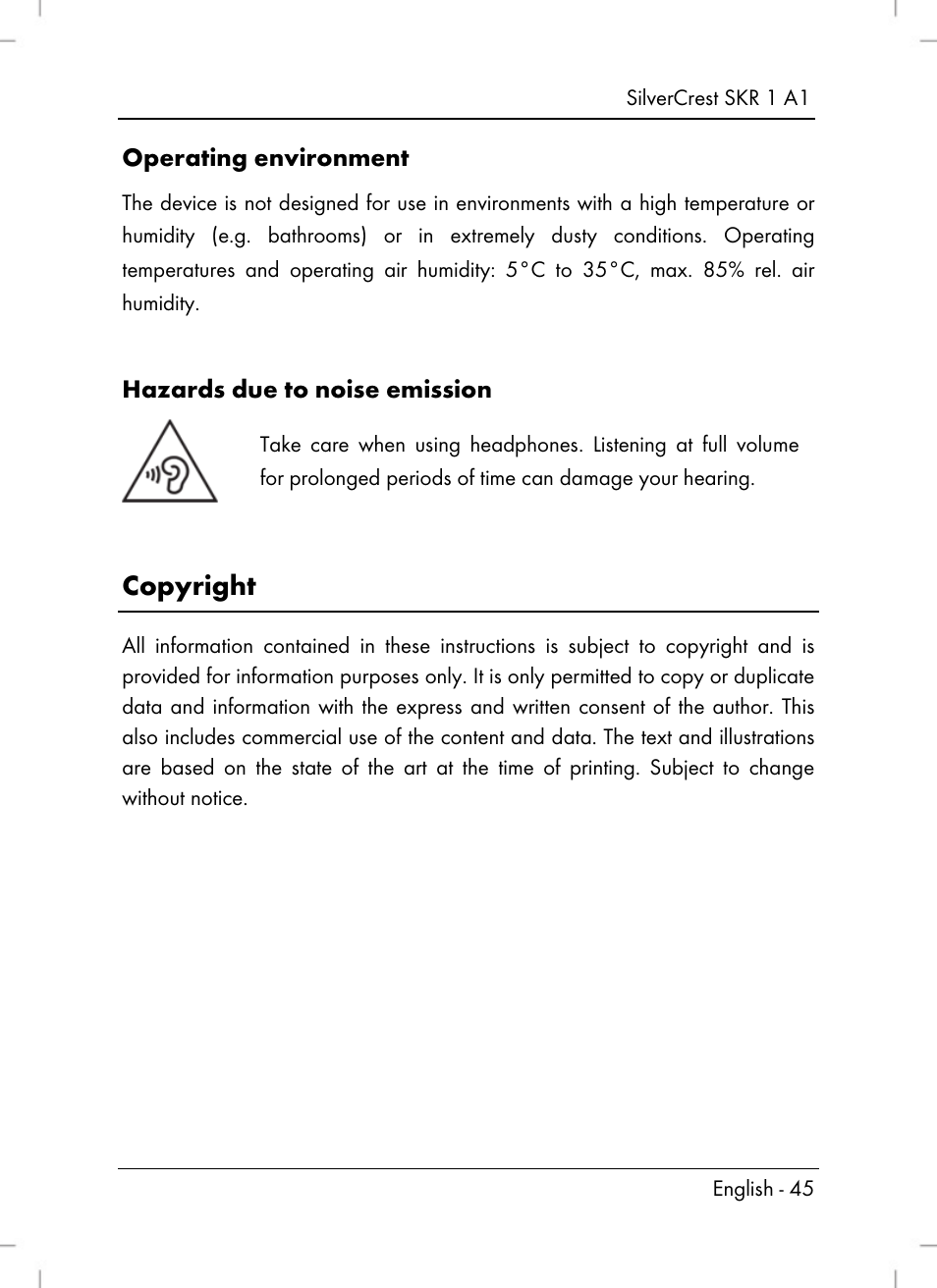 Copyright | Silvercrest SKR 1 A1 User Manual | Page 47 / 72