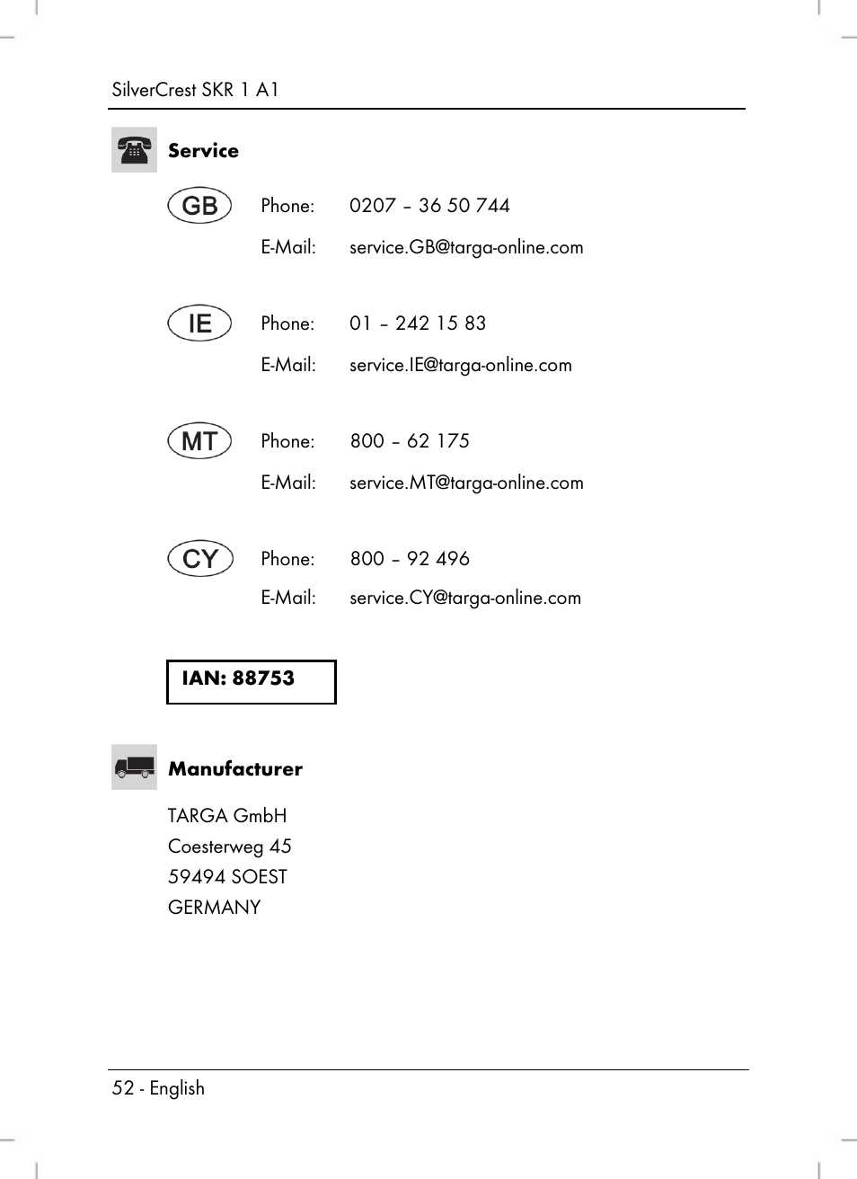 Silvercrest SKR 1 A1 User Manual | Page 54 / 72