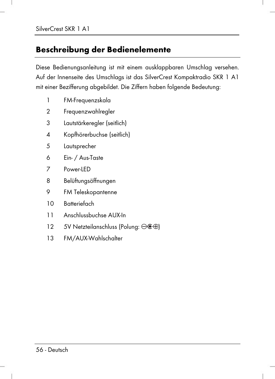 Beschreibung der bedienelemente | Silvercrest SKR 1 A1 User Manual | Page 58 / 72