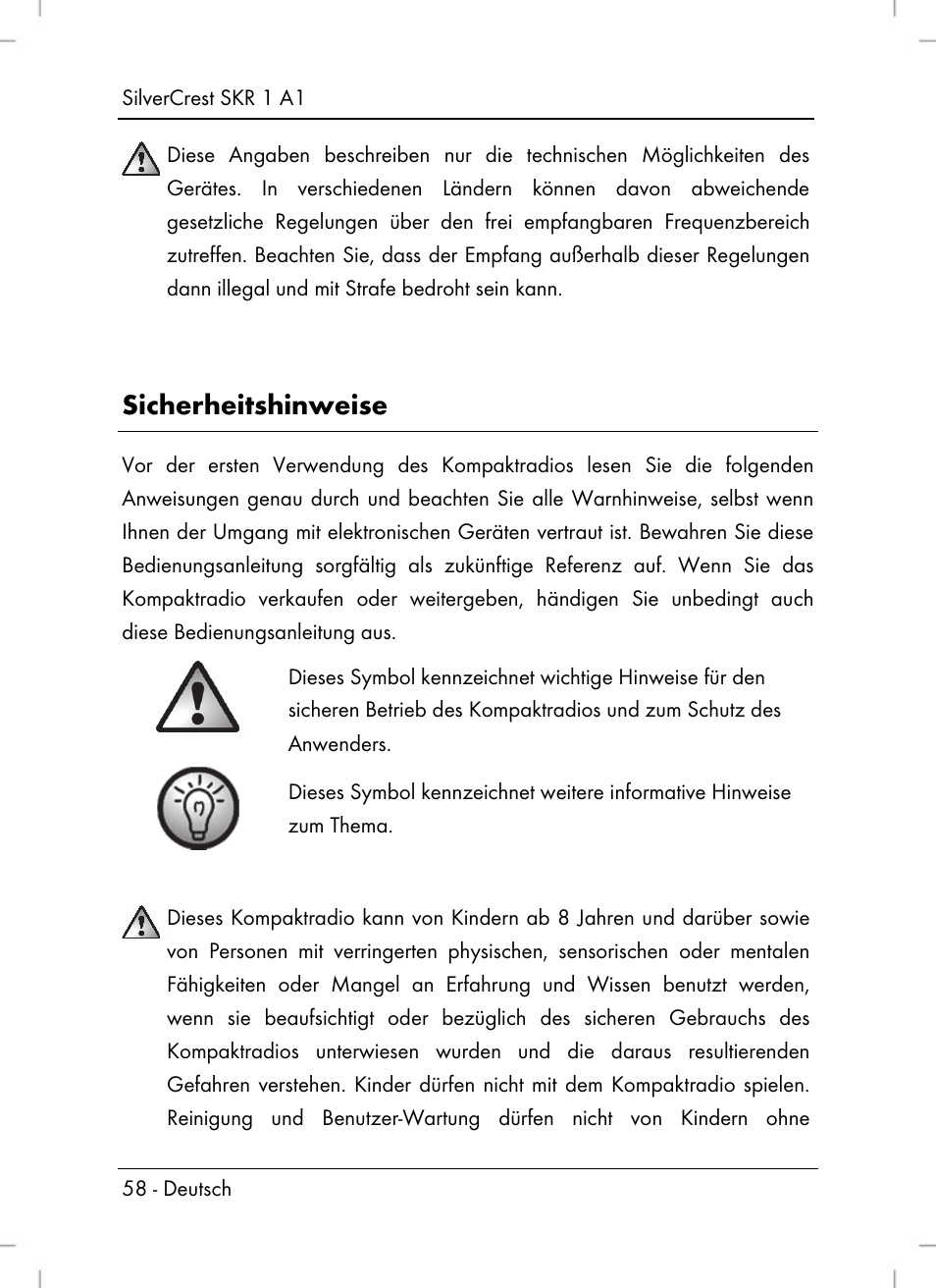 Sicherheitshinweise | Silvercrest SKR 1 A1 User Manual | Page 60 / 72