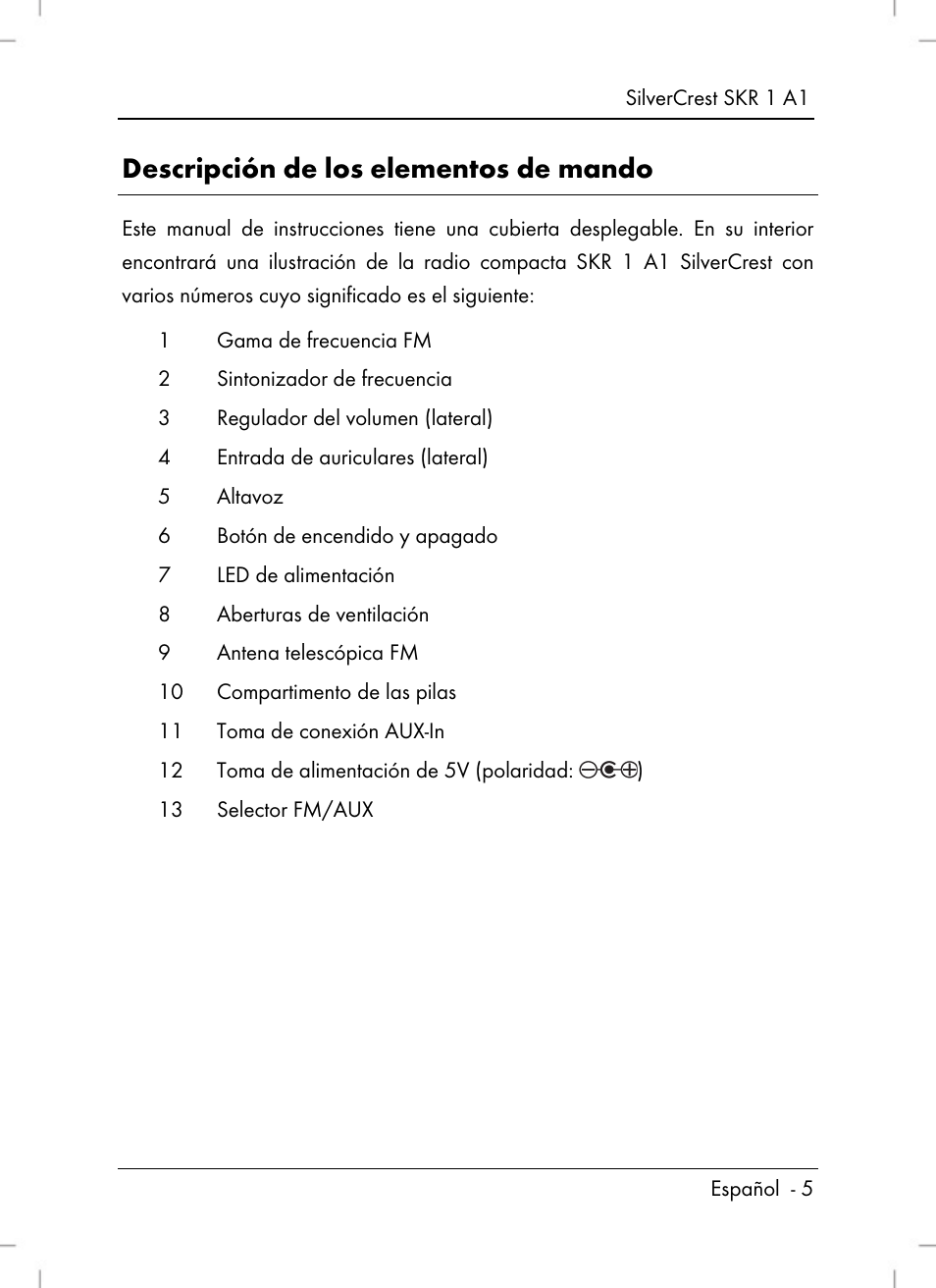 Descripción de los elementos de mando | Silvercrest SKR 1 A1 User Manual | Page 7 / 72