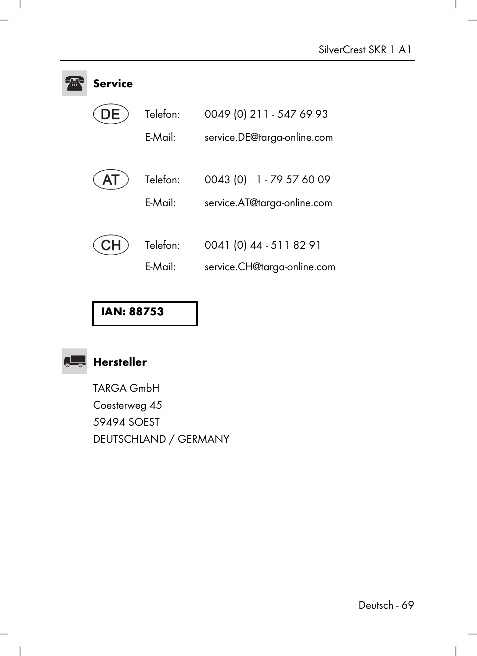 Silvercrest SKR 1 A1 User Manual | Page 71 / 72