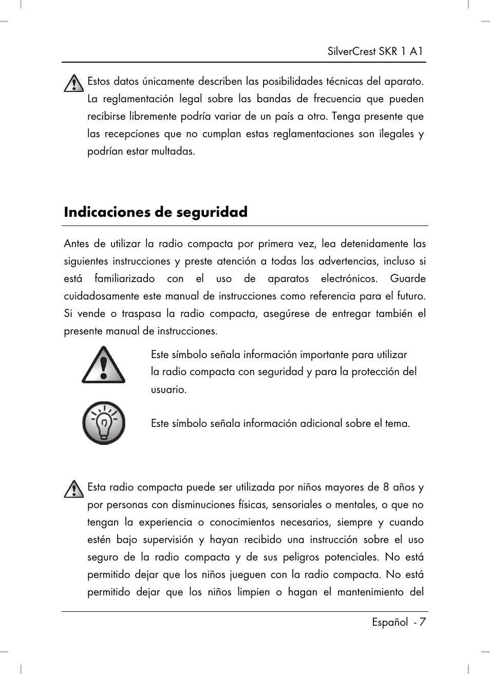 Indicaciones de seguridad | Silvercrest SKR 1 A1 User Manual | Page 9 / 72