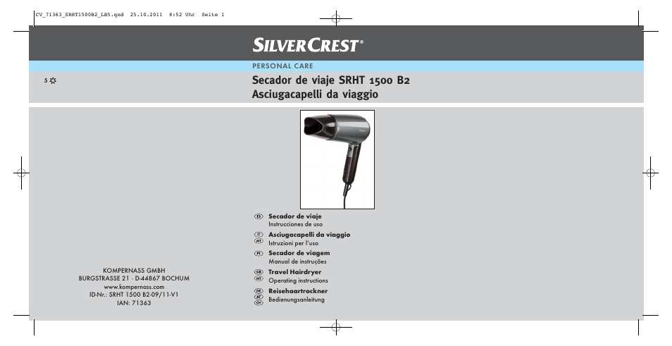 Silvercrest SRHT 1500 B2 User Manual | 62 pages