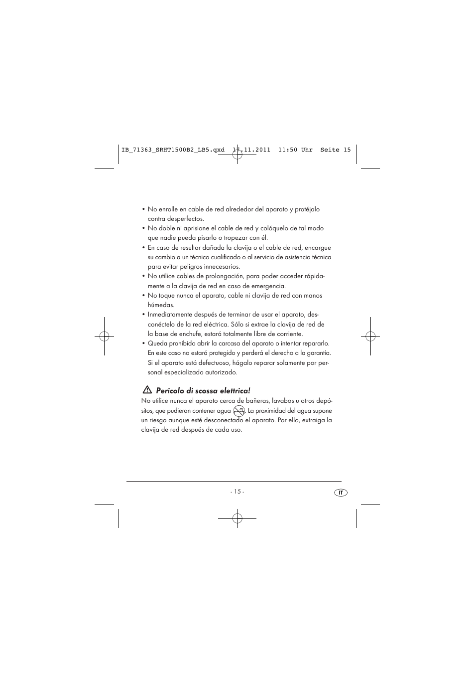 Pericolo di scossa elettrica | Silvercrest SRHT 1500 B2 User Manual | Page 17 / 62