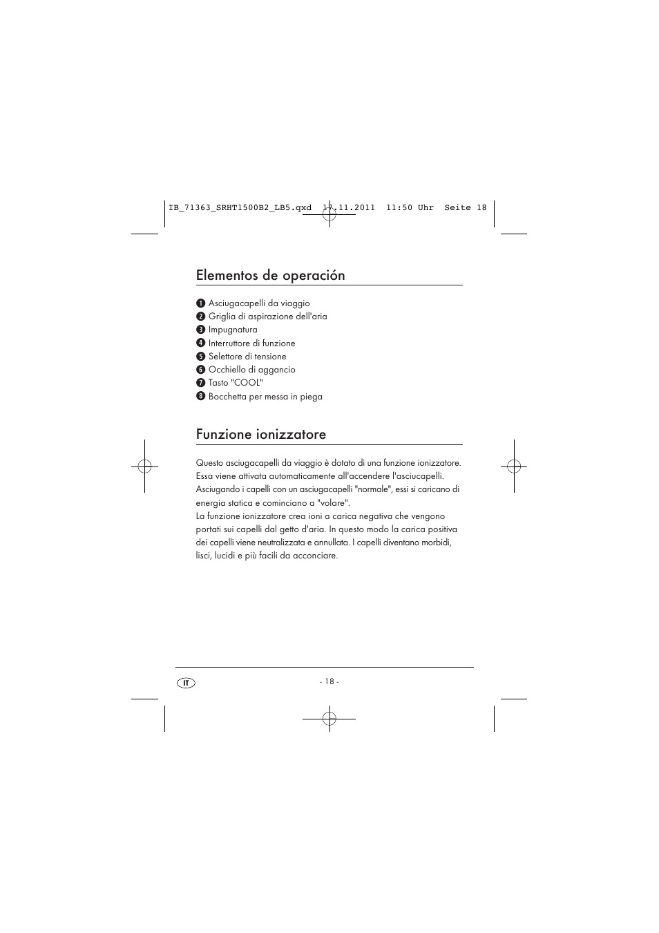 Elementos de operación, Funzione ionizzatore | Silvercrest SRHT 1500 B2 User Manual | Page 20 / 62