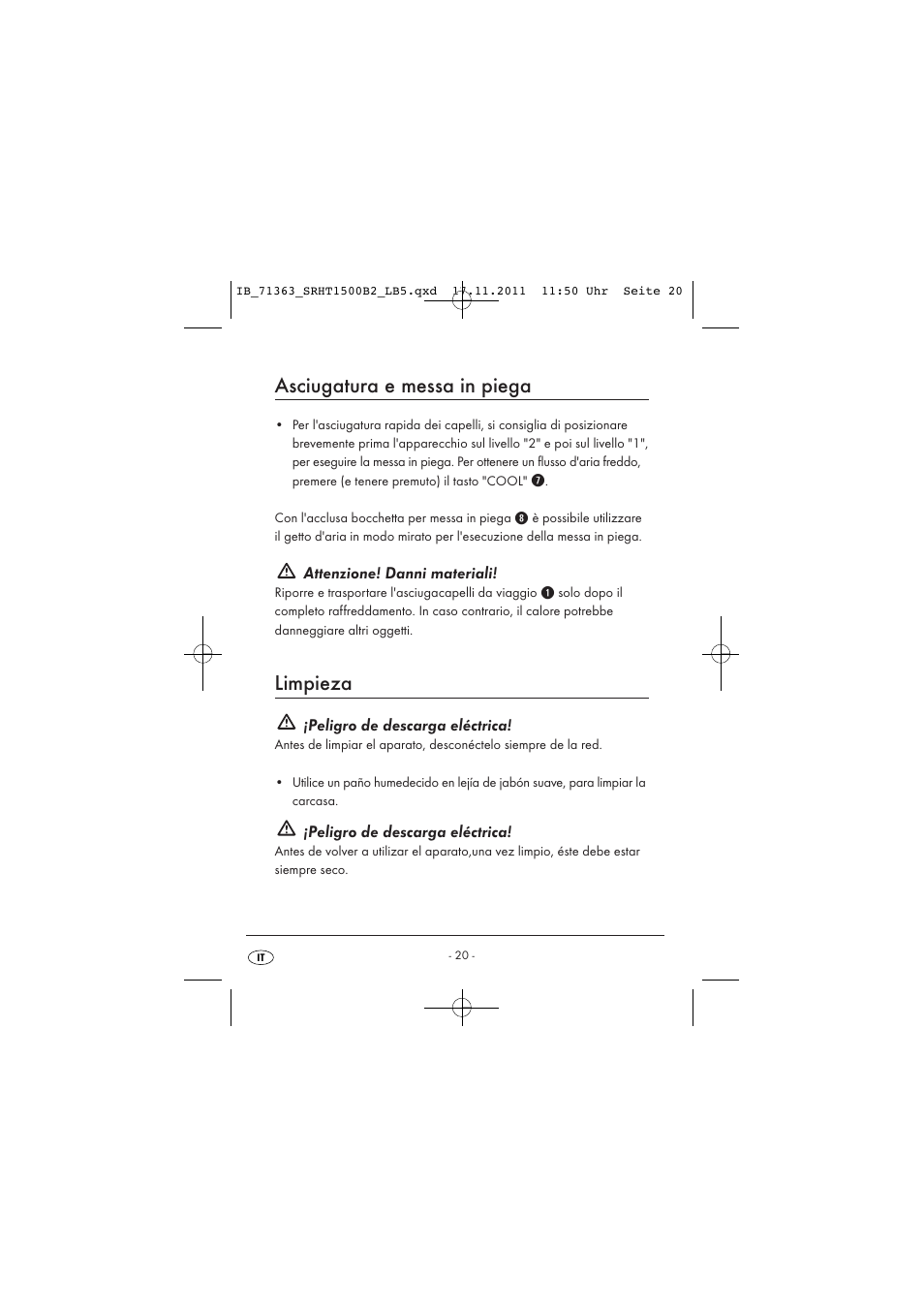 Asciugatura e messa in piega, Limpieza | Silvercrest SRHT 1500 B2 User Manual | Page 22 / 62