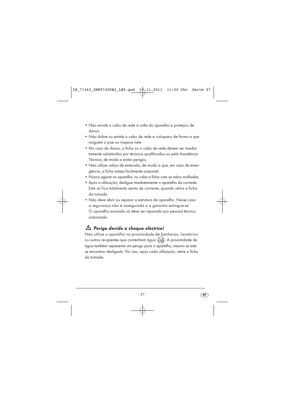 Perigo devido a choque eléctrico | Silvercrest SRHT 1500 B2 User Manual | Page 29 / 62