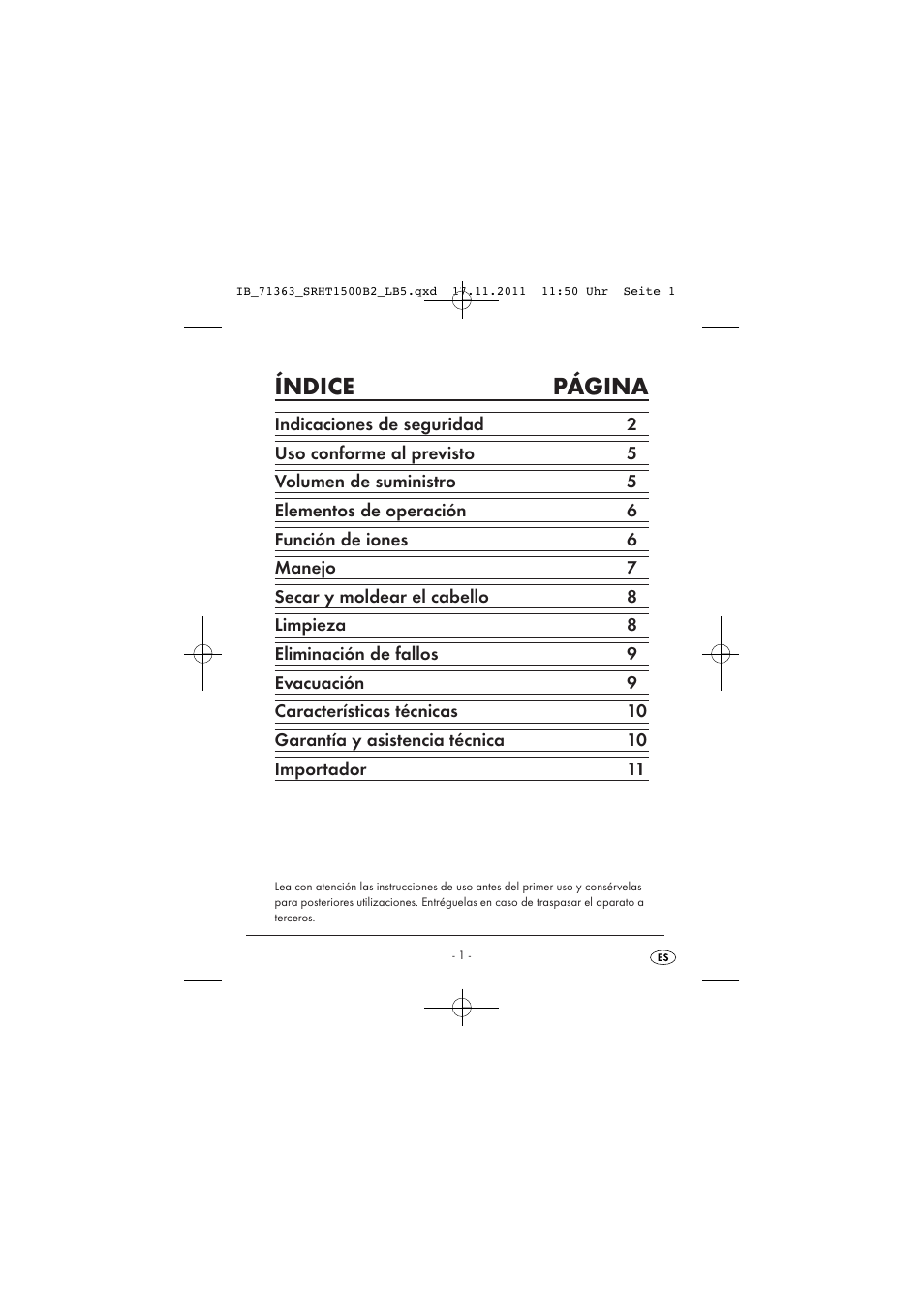 Índice página | Silvercrest SRHT 1500 B2 User Manual | Page 3 / 62