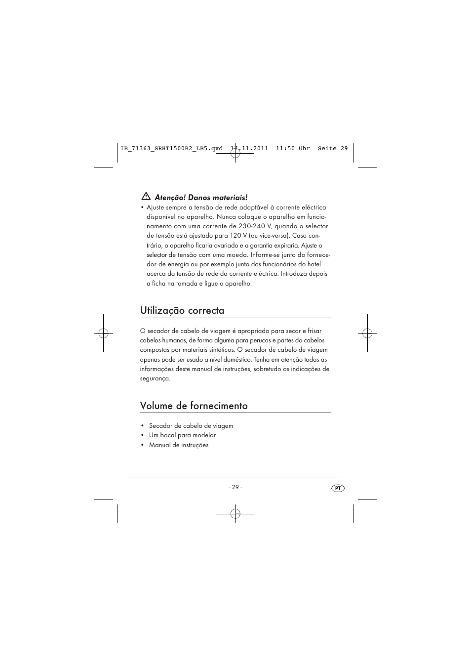 Utilização correcta, Volume de fornecimento | Silvercrest SRHT 1500 B2 User Manual | Page 31 / 62