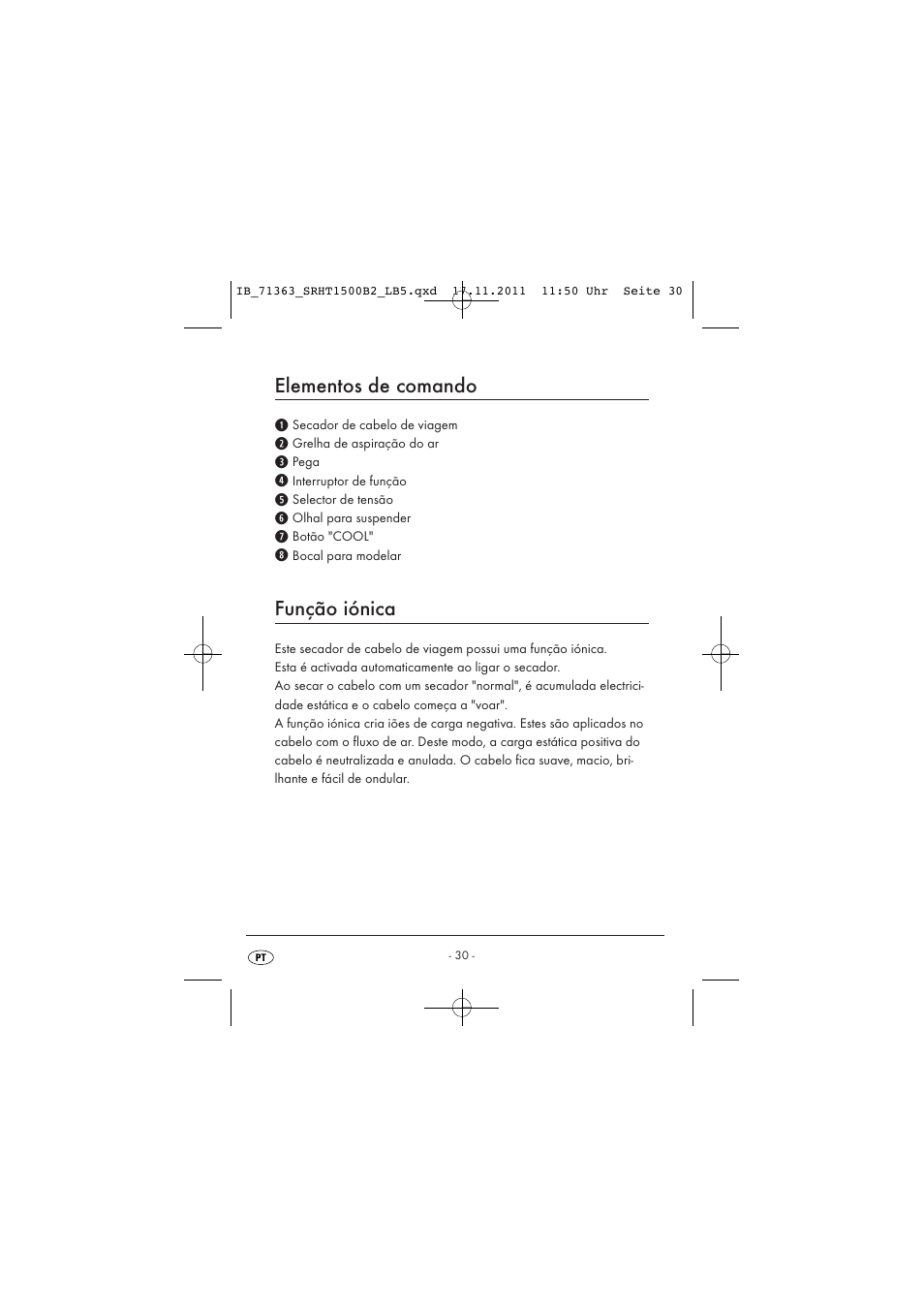 Elementos de comando, Função iónica | Silvercrest SRHT 1500 B2 User Manual | Page 32 / 62