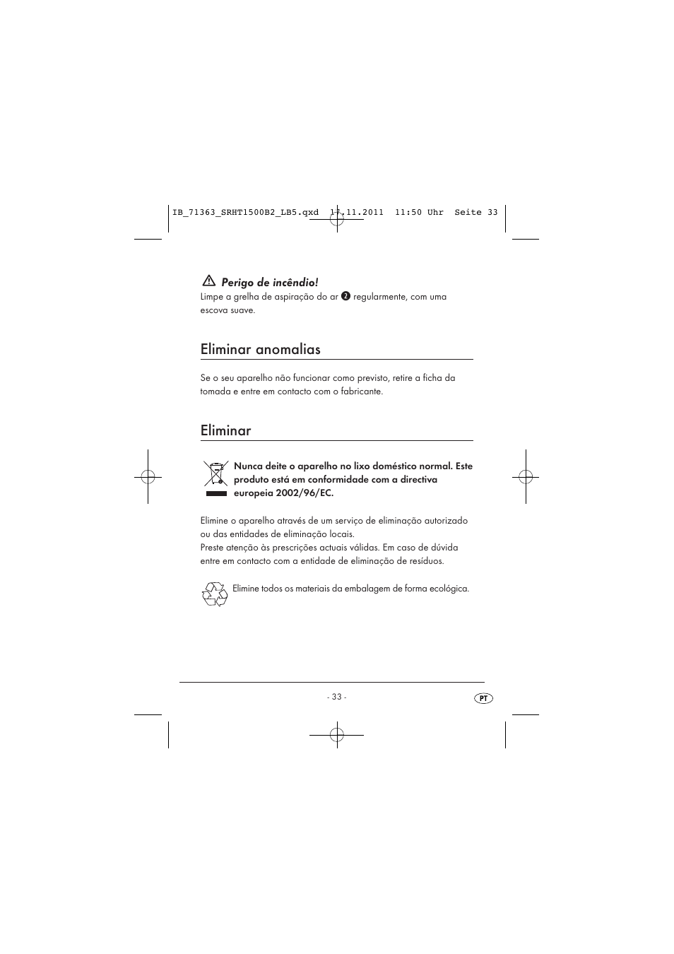 Eliminar anomalias, Eliminar | Silvercrest SRHT 1500 B2 User Manual | Page 35 / 62