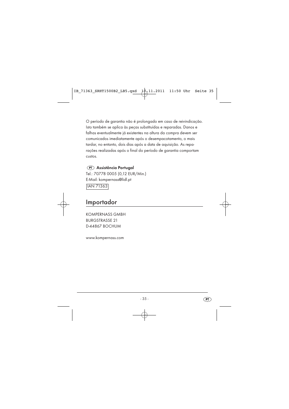 Importador | Silvercrest SRHT 1500 B2 User Manual | Page 37 / 62