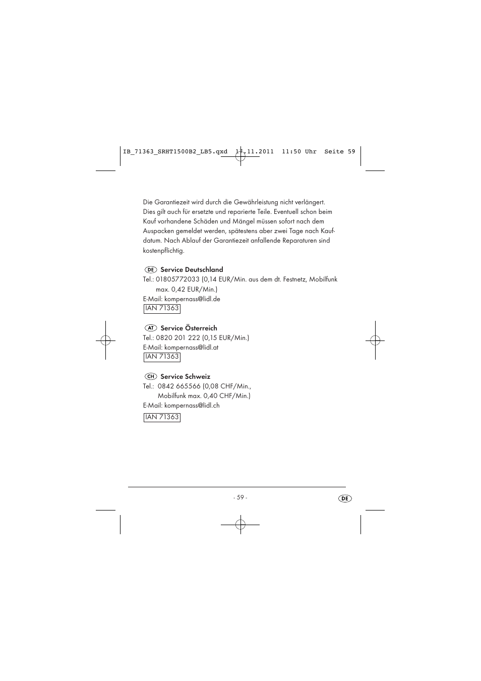 Silvercrest SRHT 1500 B2 User Manual | Page 61 / 62
