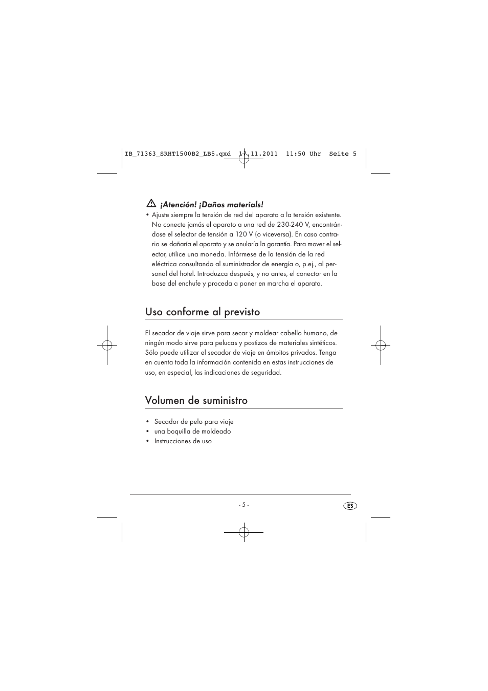 Uso conforme al previsto, Volumen de suministro | Silvercrest SRHT 1500 B2 User Manual | Page 7 / 62