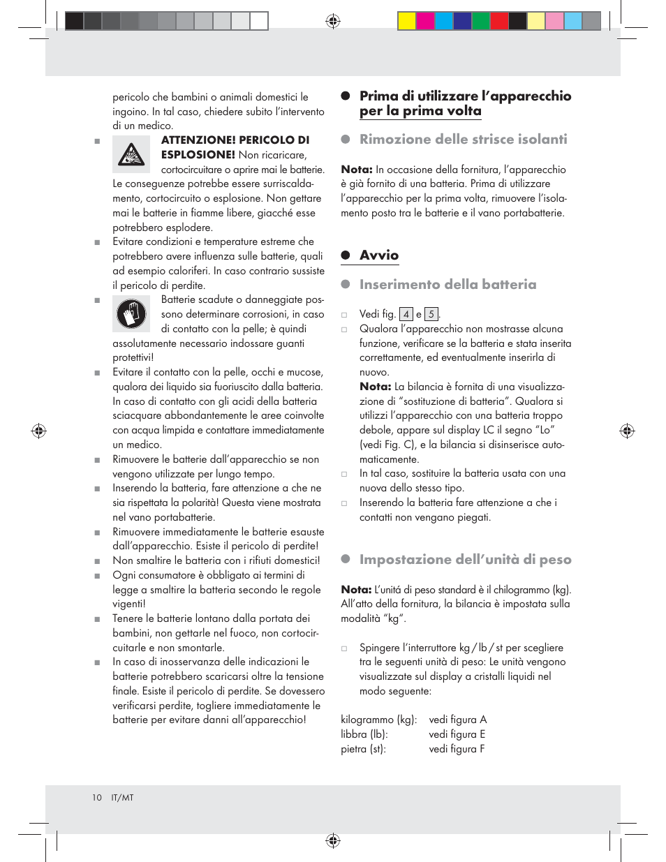 Avvio inserimento della batteria, Impostazione dell’unità di peso | Silvercrest Z31439A Z31439B User Manual | Page 10 / 24