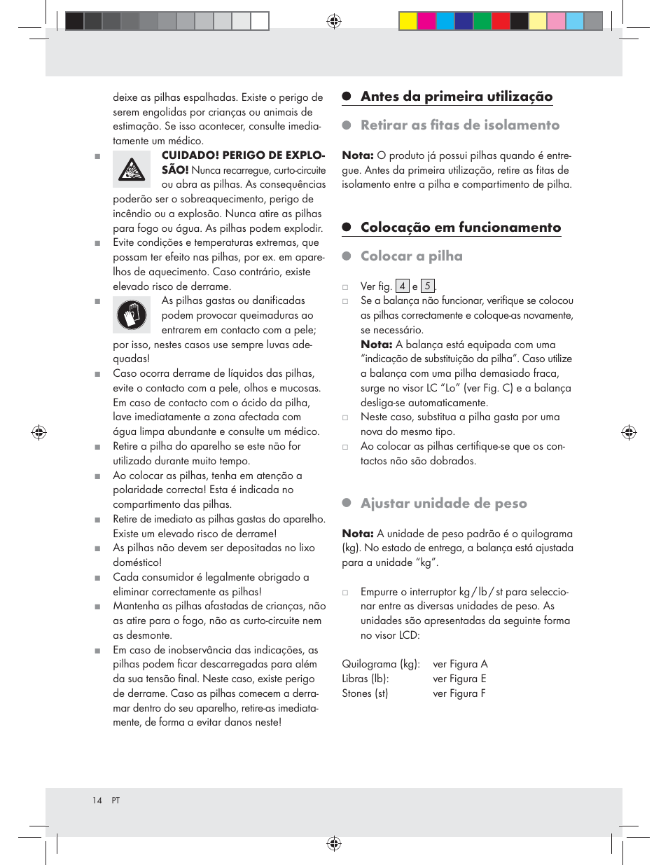 Colocação em funcionamento colocar a pilha, Ajustar unidade de peso | Silvercrest Z31439A Z31439B User Manual | Page 14 / 24