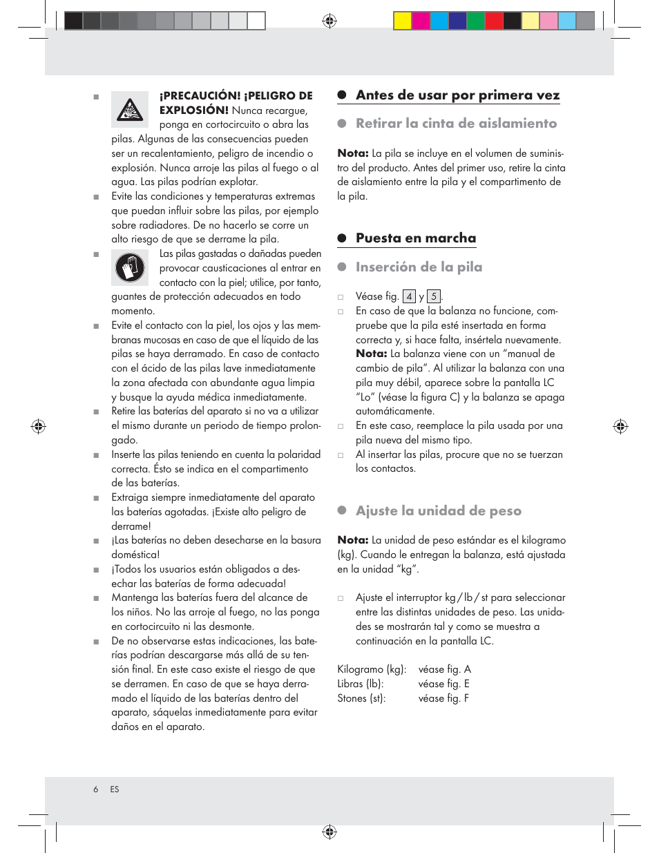 Puesta en marcha inserción de la pila, Ajuste la unidad de peso | Silvercrest Z31439A Z31439B User Manual | Page 6 / 24