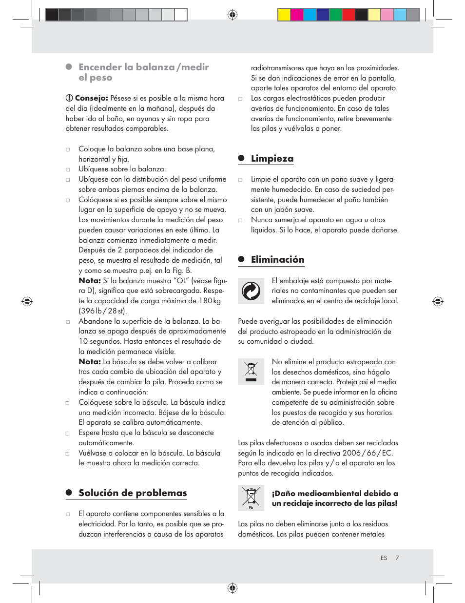 Encender la balanza /medir el peso, Solución de problemas, Limpieza | Eliminación | Silvercrest Z31439A Z31439B User Manual | Page 7 / 24